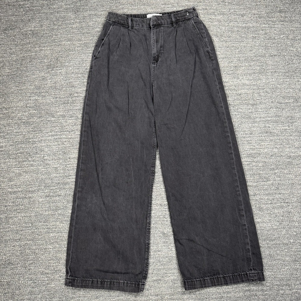 Gap Ultrasoft Denim 365 Trousers Women 6 Black Wide Leg Pleated Lightweight